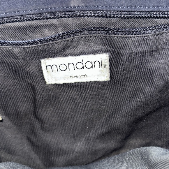 Mondani Navy Peau De Soie Fabric & Leather Structured Sections Bag Silver Accent - Picture 10 of 13